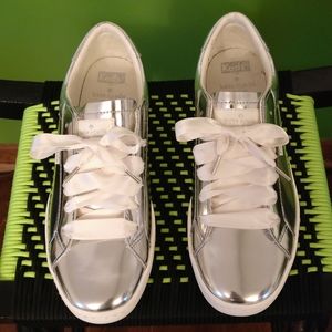 Kate Spade keds silver sneakers with ribbon laces